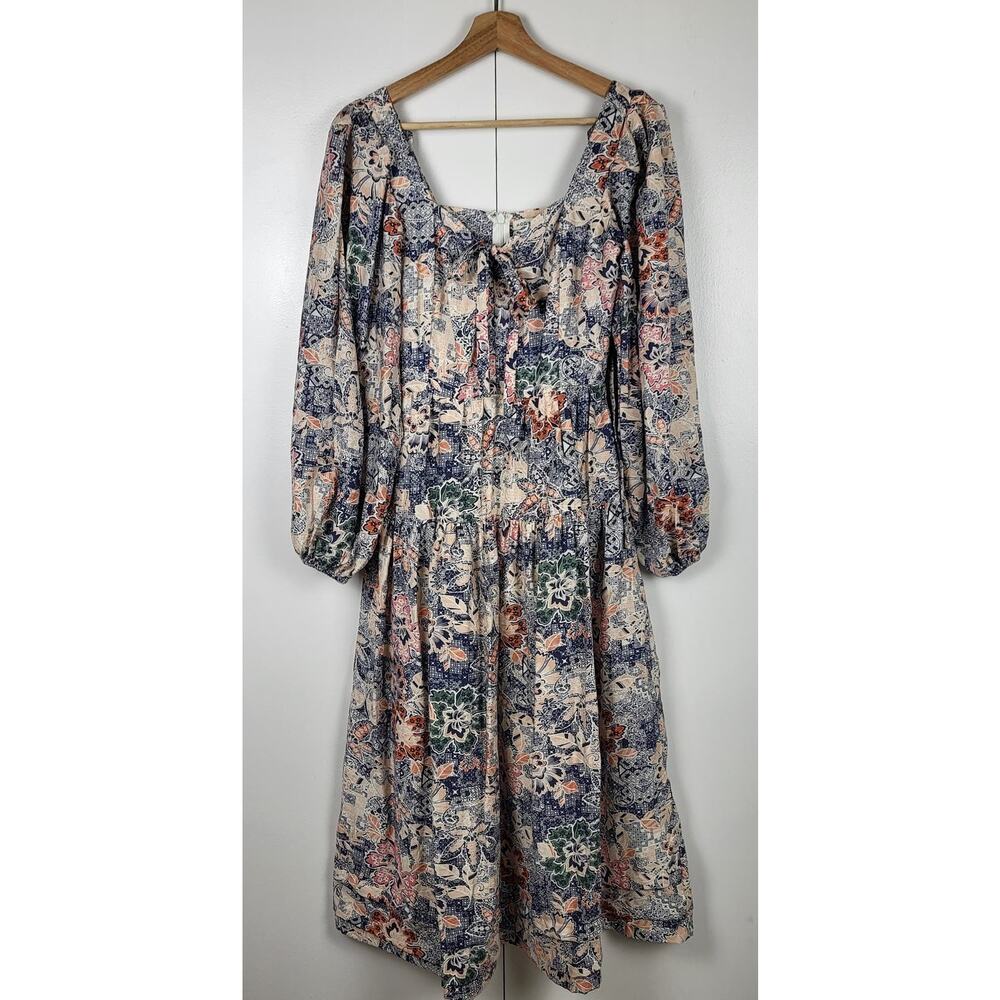 Anthropologie x Moon River Puff Sleeve Boho Cottagecore Lined Midi Dress